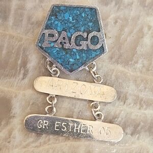 Vintage Sterling Silver Turquoise Inlay Mosaic Pago Arizona Pin Brooch